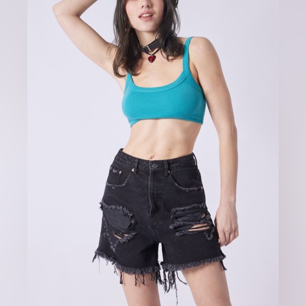 Destroyed Mid Thigh Denim Shorts|Washed Black